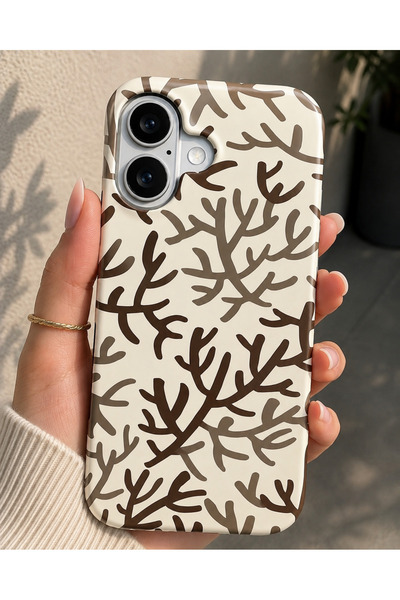 OVADA İphone 16 Uyumlu Dal Desenli İçi Kadife Silikon Telefon Kılıfı