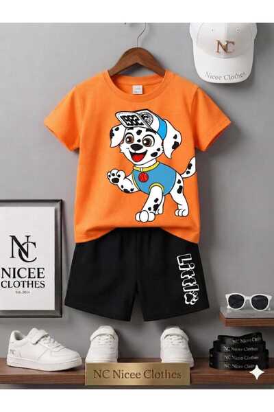 Leto Lykia Summer Children's T-Shirt Shorts Unisex (Flocked Dog Printed)