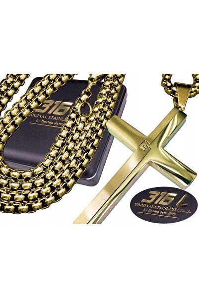 Boston Jewellery Lanț auriu cu cruce din oțel chirurgical