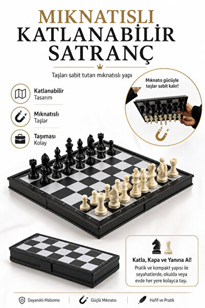 ALL FAST Mıknatıslı Katlanabilir Satranç Takımı Taşları Sabitlenen Taşınabili...