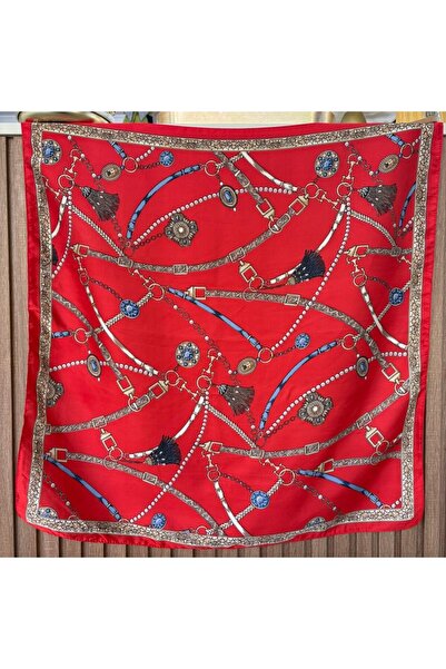 nesdesignn وشاح أحمر منقوش بحزام (70x70)