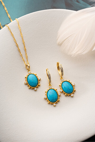 Silvano Jewelry 925 Ayar Gümüş Doğal Taşlı Zerafet Model Küpe Kolye Set