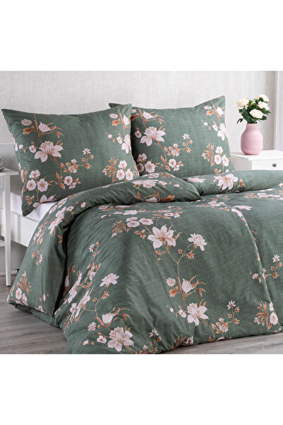 NO BRAND Lenjerie de pat din microfibră 140x200 Correy II flori verzi, față d...