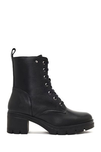 Derimod Women's Black Zippered Thick Heeled Leather Boots Wf410020Dv