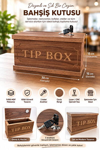 BOZKURT CNC Kilitli TİP BOX MDF Bahşiş Kutusu – Ceviz Rengi, 2 Anahtarlı %100...
