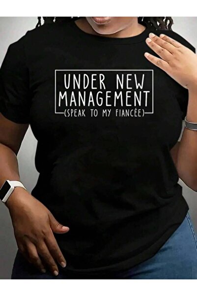 26LIK تي شيرت أسود مطبوع عليه عبارة "Under Management Speak To My Fiancee New...