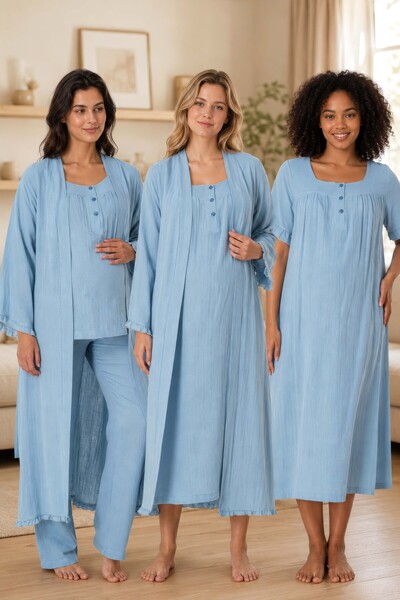 ByLohusa Comfortable Cut Muslin Fabric Maternity Set with Breastfeeding Featu...
