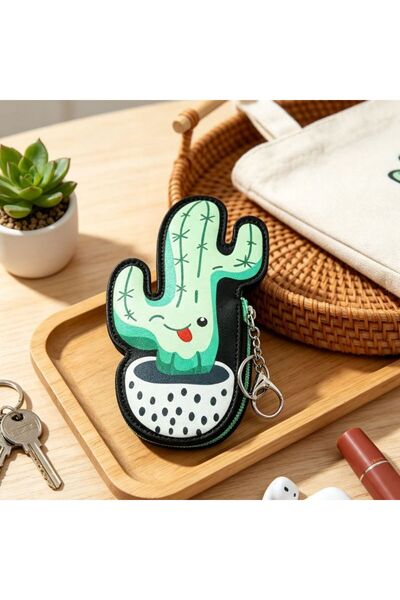 idei Portofel breloc în formă de cactus 16x9 cm, portofel monede cu fermoar ș...