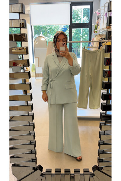 Kadın Mint Blazer Ceket Pantolon Takım