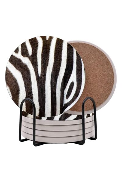 Generic Exotic Zebra Print Black White Country Farm Round Coasters Set of 6 -...