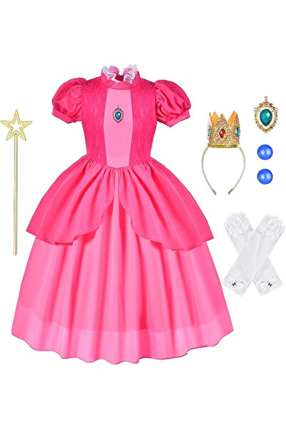 OEM Costum de prințesă Peach pentru fete Snyemio, Rochie roz + Accesorii, 110