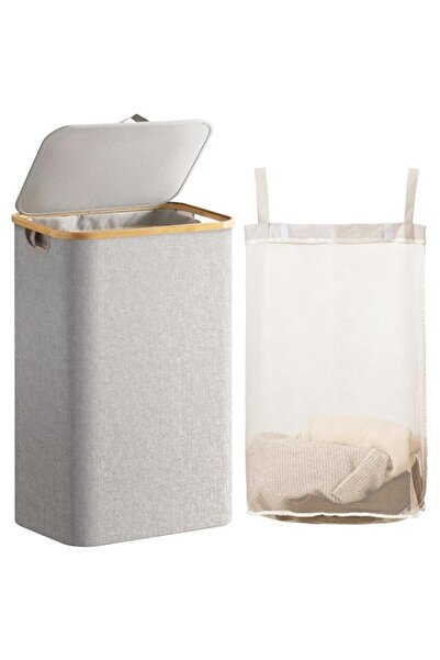 Generic Laundry Hamper with Lid,120L Large Laundry Basket with Bamboo Handles...