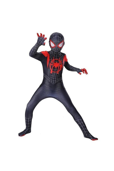 OEM Costum Spiderman Miles Morales pentru copii, Negru/Roșu, Integral + Mască...