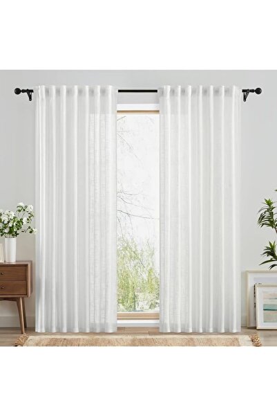 Generic Brand Sheer White Pencil Pleat Curtain Drapes Durable Cross Linen Tex...