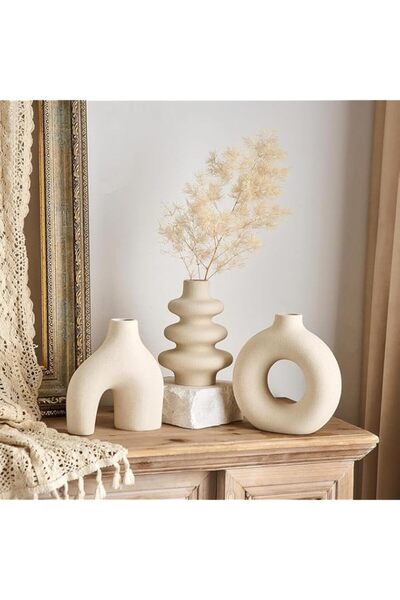 Generic Set of 3 Hollow Ceramic Vases, Nordic Boho Modern Decorative Flower V...