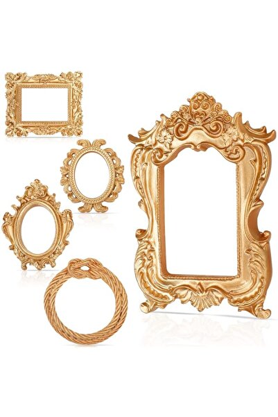 Generic Brand 5 Pcs Vintage Resin Picture Frames, Small Gold Oval Rectangle A...