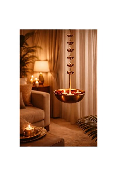 Generic Hanging Urli Bowl for Home Decor, Brass Finish Metal Lotus Chain Teal...