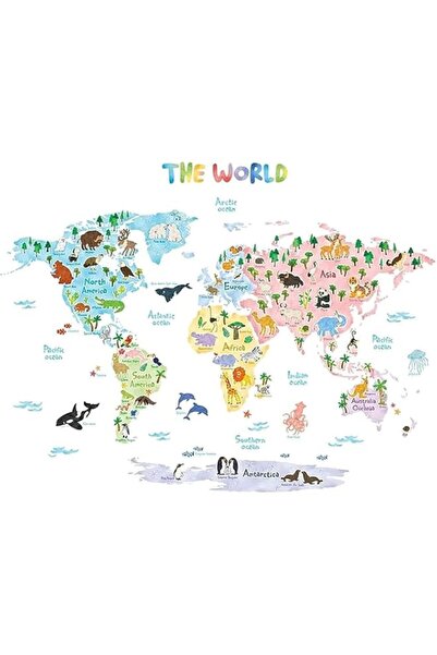 Generic Brand BPA® Animal World Map Kids Wall Stickers Wall Decals Peel and S...