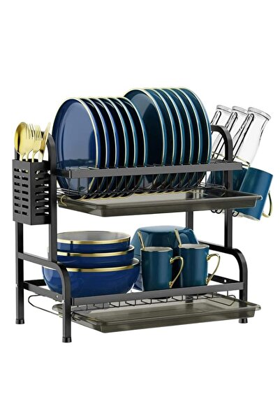 Generic INFOSUN Dish Drying Rack, 2-Tier Dish Rack Cup Holder Set, Large Rust...