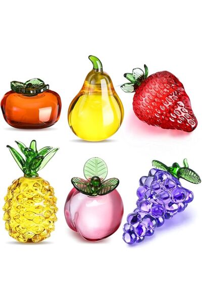 Generic Brand 6 PCS Hand Blown Crystal Glass Fruit Figurines – Pineapple, Gra...