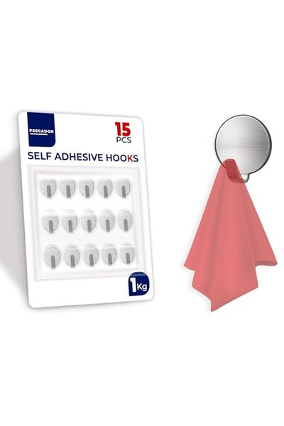 Generic PESCADOR 15 Pack Adhesive Hooks Heavy Duty Wall Hooks 1Kg Max, Self A...