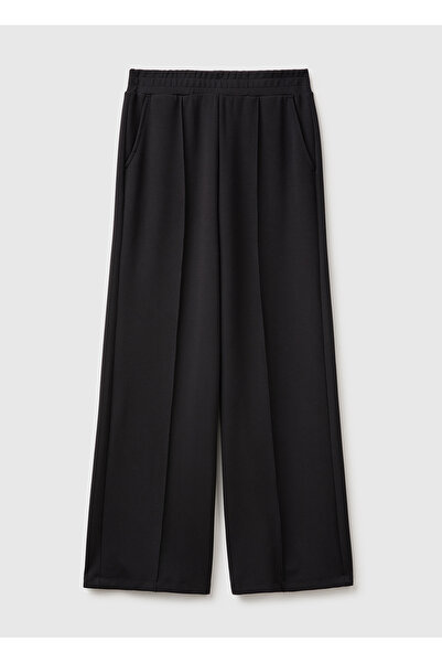 United Colors of Benetton Women's Black Comfort Fit Sweatpants with Elastic W...