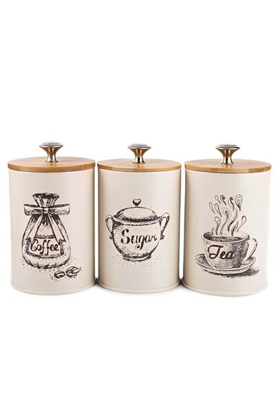 Generic BIGTHREE Vintage Metal Kitchen Canister Set 3 Pack with Bamboo Lid fo...