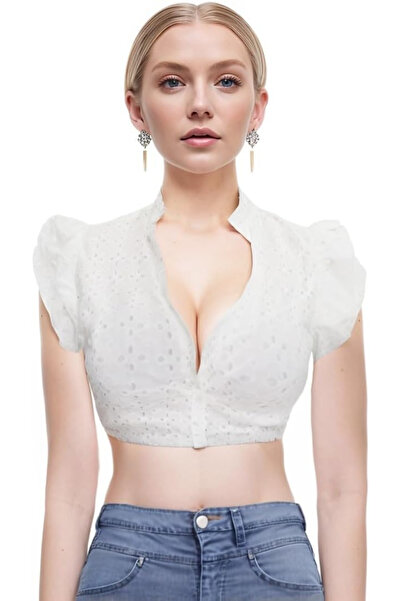 OEM Bluză Dirndl de Oktoberfest pentru femei, decolteu în V, mâneci bufante, ...