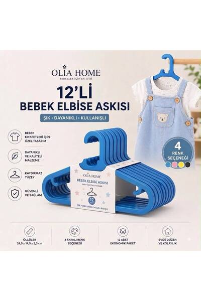 OLİAHOME Olia Home 12’li Bebek Elbise Askısı Çocuk Kıyafet Askısı Kaydırmaz P...
