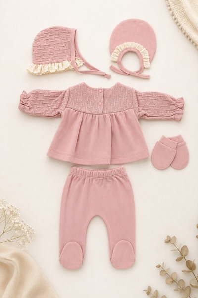 Beniizle Lace Detailed 100% Cotton Baby 5-Piece Hospital Discharge Set