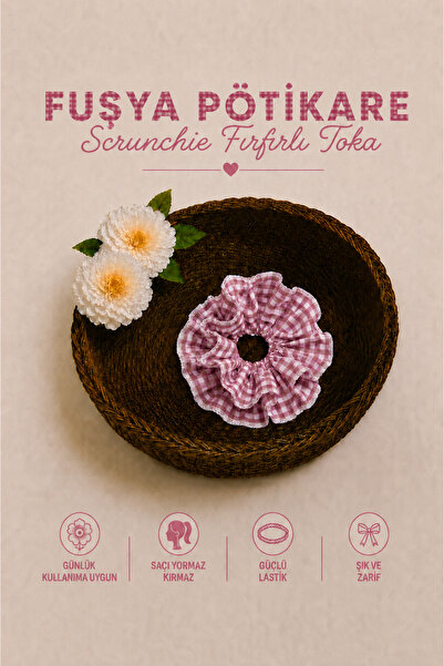 Hophera Gingham Ruffle Scrunchie Hair Clip with Strong Elastic