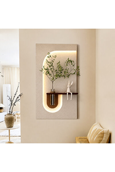 Generic لوحة جدارية حديثة بإضاءة LED مخفية مع حامل زهور زجاجي وجهاز تحكم عن بعد مع أغصان خضراء (مقاس 99 سم × 60 سم)