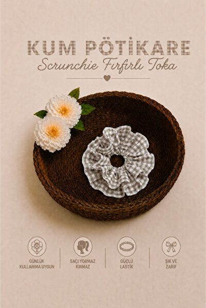 Hophera Gingham Ruffle Scrunchie Hair Clip with Strong Elastic