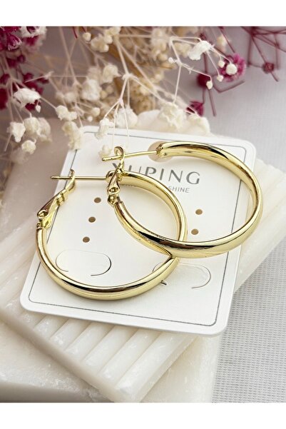 XUPING MODEL 14K RENGİ VİNTAGE SADE HALKA ÇELİK KÜPE