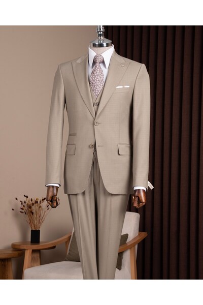 TerziAdemAltun Slim Fit Men's Pointed Collar Double-Sided Jacket Vest Pants S...