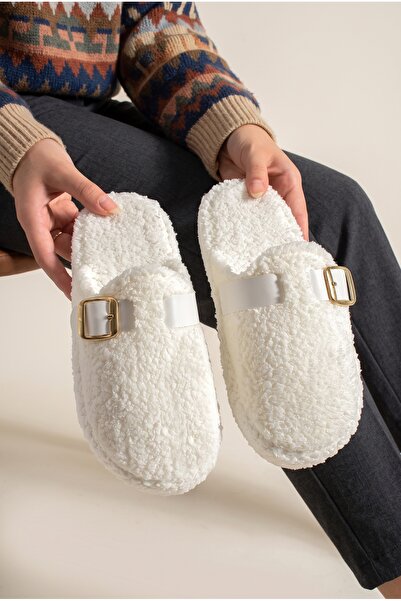 StWenn Plush House Slippers Women's Gold Buckle Teddy Soft Non-Sound Lightwei...