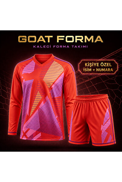 GOAT FORMA Kırmızı Uzun Kollu Kaleci Forma ve Şort Takımı Unisex Kişiye Özel ...