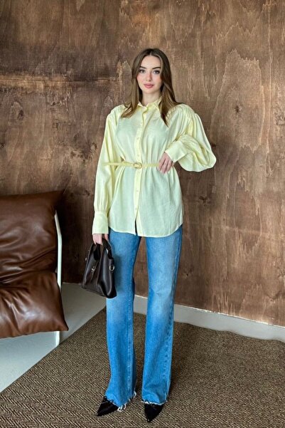 SEREMONİ BUTİK Modal Shirt with Yellow Belt and Cuff Detail