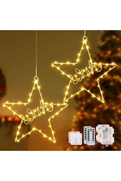OEM Set de 2 lumini de Crăciun în formă de stea, 30,5x30,5cm, 60 LED-uri, 8 m...