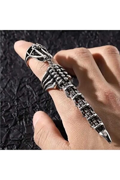 Corvus kolye&bileklik Silver Gothic Scorpion Tail Ring with Movable Adjustabl...