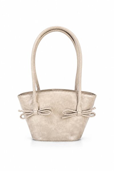 Senza Vedere Fiore Bow Detailed Patent Leather Women's Shoulder Bag
