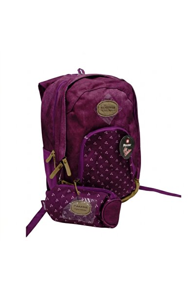 Pause 18-inch purple backpack with a pencil case