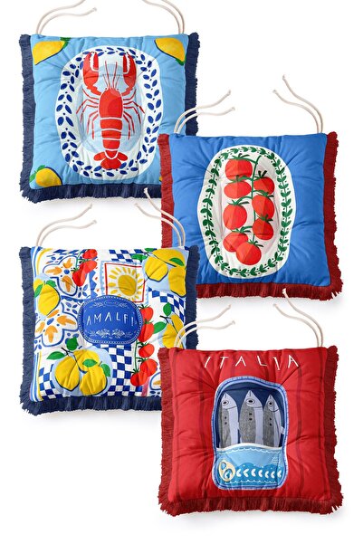IdeCraft Italian Amalfi Lemon Sardine Lobster Fringed Lace-Up 4-Piece Fluffy ...