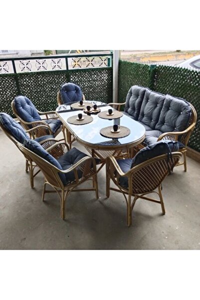 Botanik Bambu Mobilya Sakarya Bambu Balkon Bahçe Monika 8 Kişilik Natural Takım