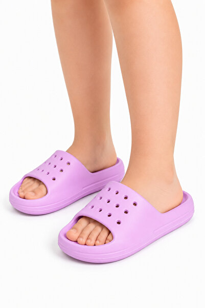 GEZER Girl's Lilac Purple Perforated Slippers Lightweight Summer Beach Pool B...