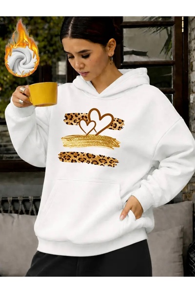 FUFLUNS Leopard Pattern Heart Printed Oversized Unisex Women'S/Men's Hooded S...