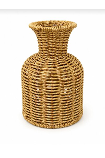 florayapaycicekcom Doğal Hasır Örme Dekoratif Vazo 19x6 cm - Kuru Çiçek Vazos...