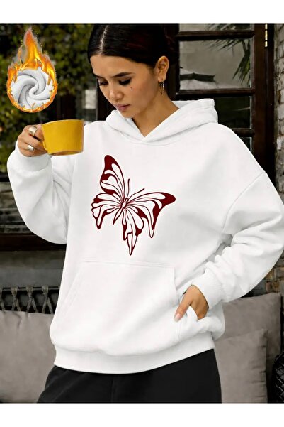 FUFLUNS Oversize Unisex Women'S/Men's Hooded Sweatshirt with Butterfly Silhou...