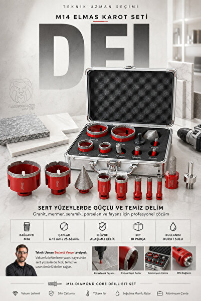 Transformacion M14 Elmas Karot Matkap Ucu Seti Vakumlu Delik Testeresi Parmak...