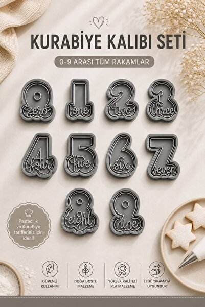 ÜÇ BOYUT ATÖLYE Kurabiye Kalıbı Seti – 1-9 Tüm Rakamlar